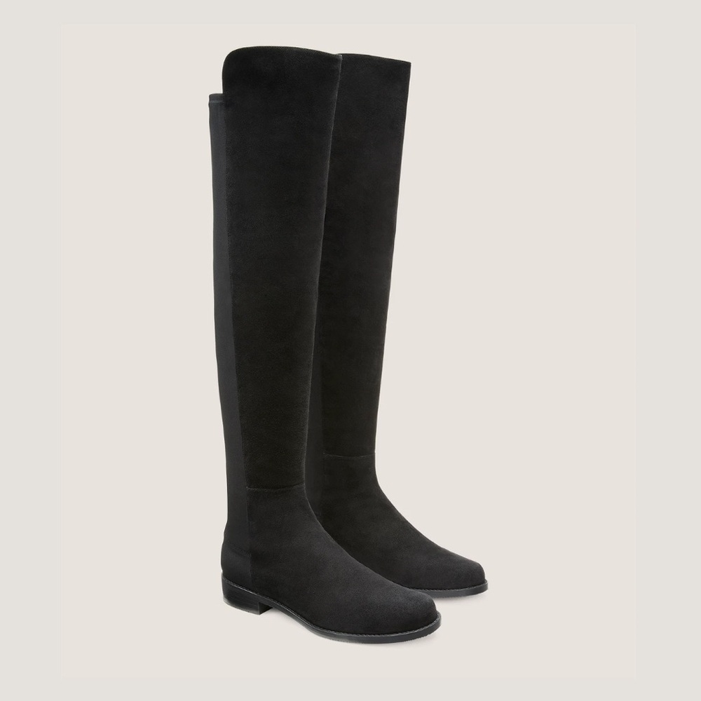 Stuart Weitzman 5050 Black Suede Leather Over Knee Stretch Boot Block Heel 5B